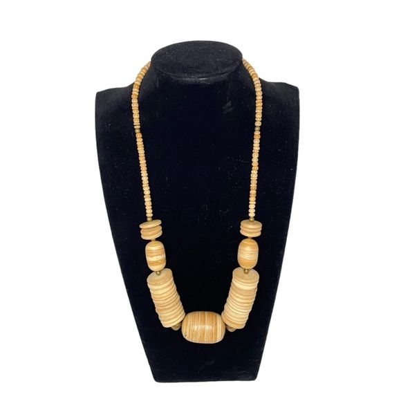 VINTAGE Wood & Copper Beaded Necklace - Picture 1 of 10